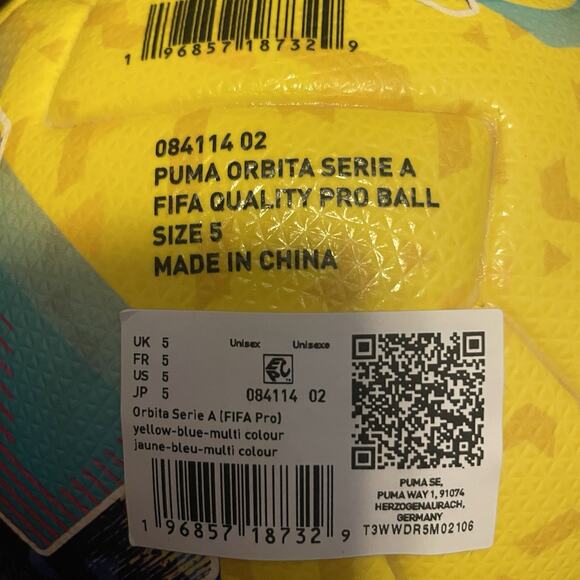 Puma Orbita Serie A FIFA Quality Pro Soccer Ball Yellow 084114-02 Size 5 New - Picture 5 of 6